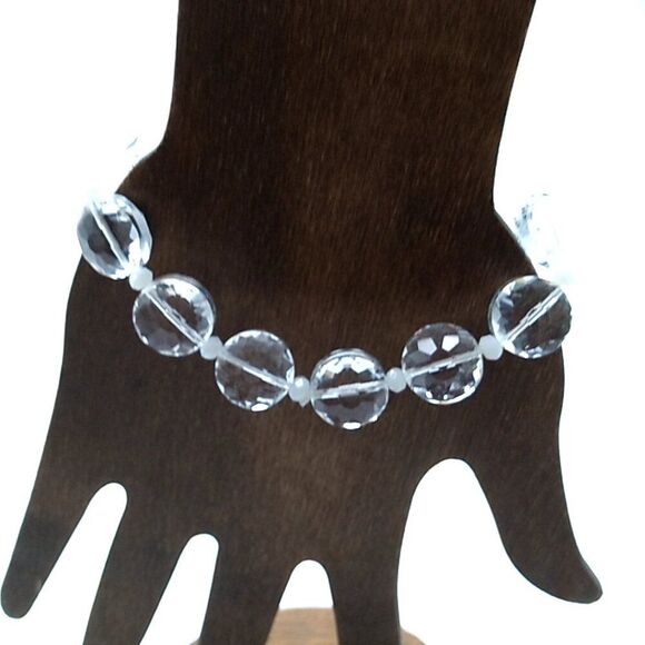 Faceted Crystal Translucent Glass Bead Stretch Bracelet - Picture 5 of 8